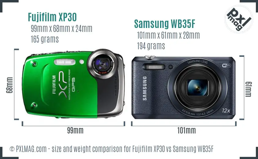 Fujifilm XP30 vs Samsung WB35F size comparison
