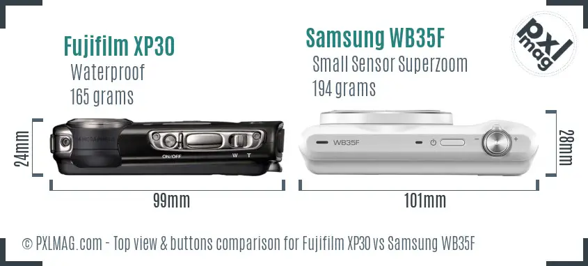 Fujifilm XP30 vs Samsung WB35F top view buttons comparison