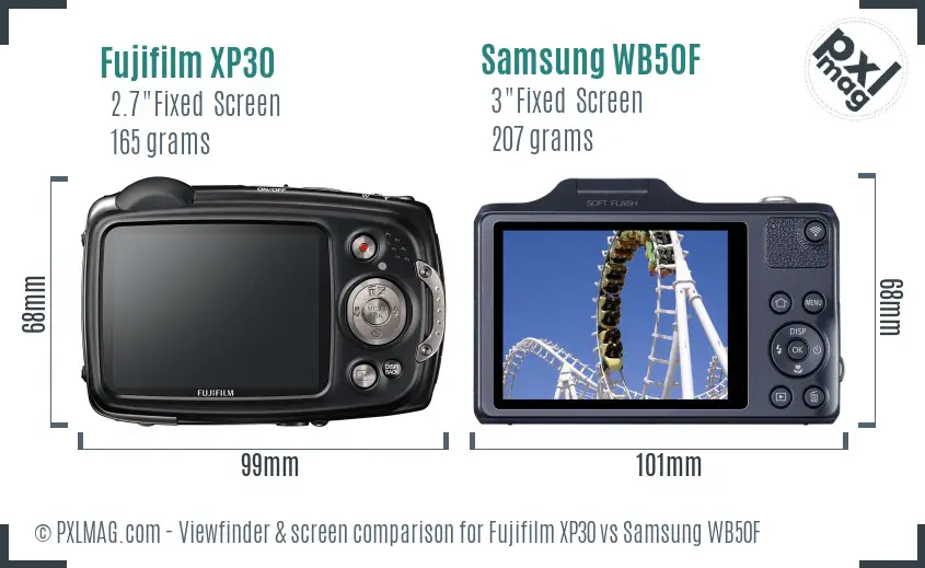 Fujifilm XP30 vs Samsung WB50F Screen and Viewfinder comparison