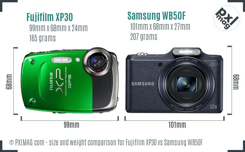 Fujifilm XP30 vs Samsung WB50F size comparison