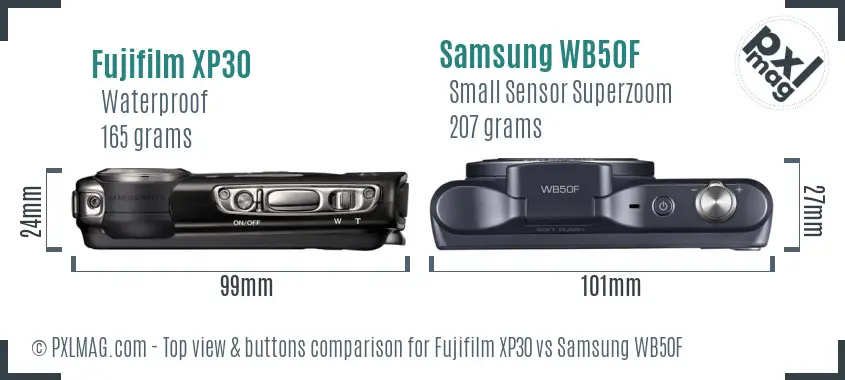 Fujifilm XP30 vs Samsung WB50F top view buttons comparison