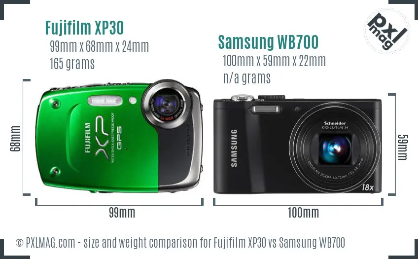 Fujifilm XP30 vs Samsung WB700 size comparison Fujifilm XP30 vs Samsung WB700 size comparison