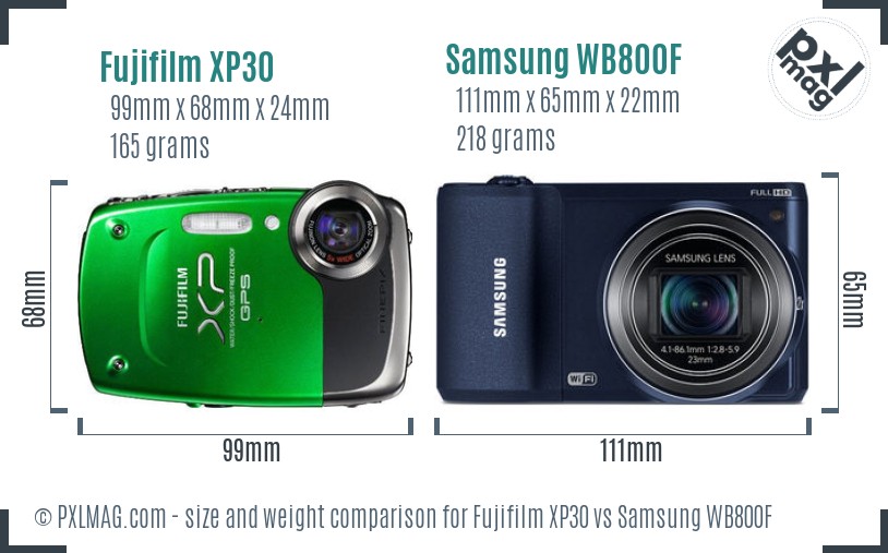Fujifilm XP30 vs Samsung WB800F size comparison
