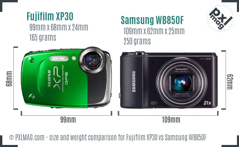 Fujifilm XP30 vs Samsung WB850F size comparison