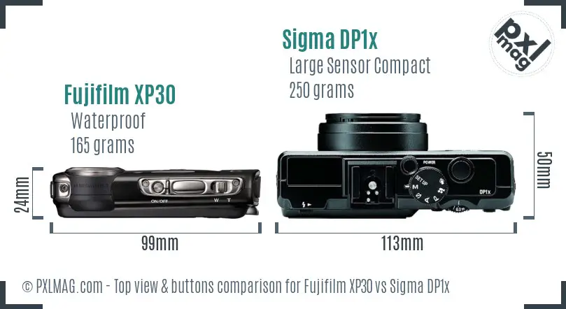 Fujifilm XP30 vs Sigma DP1x top view buttons comparison Fujifilm XP30 vs Sigma DP1x top view buttons comparison