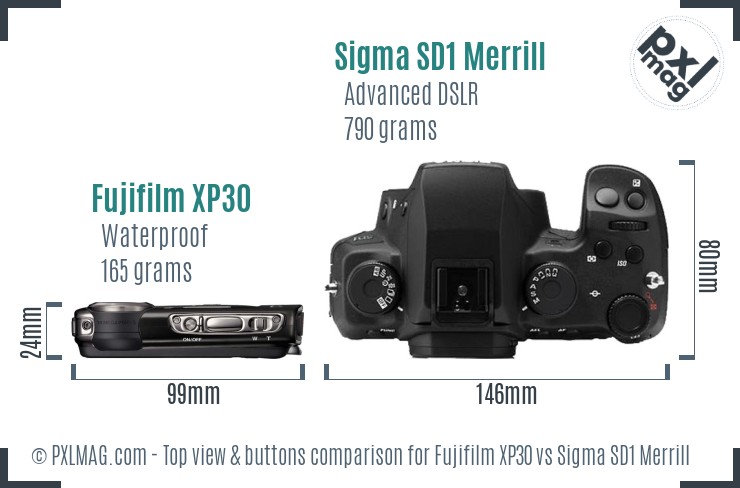 Fujifilm XP30 vs Sigma SD1 Merrill top view buttons comparison
