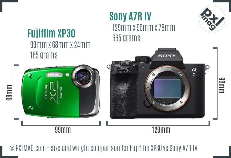 Fujifilm XP30 vs Sony A7R IV size comparison