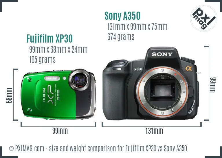 Fujifilm XP30 vs Sony A350 size comparison Fujifilm XP30 vs Sony A350 size comparison
