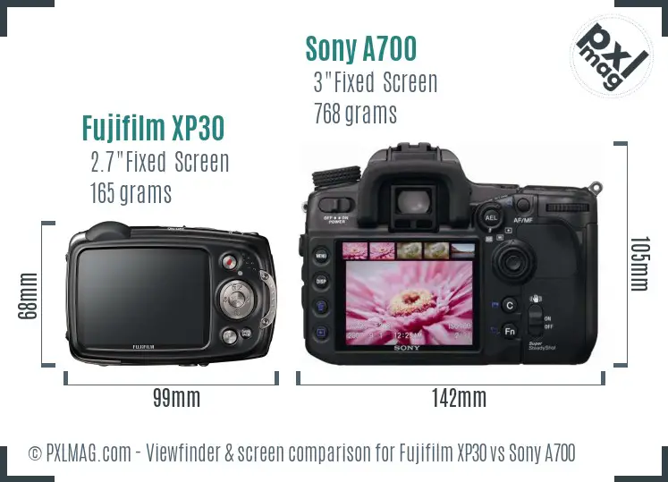 Fujifilm XP30 vs Sony A700 Screen and Viewfinder comparison Fujifilm XP30 vs Sony A700 Screen and Viewfinder comparison
