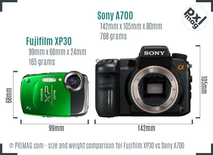 Fujifilm XP30 vs Sony A700 size comparison Fujifilm XP30 vs Sony A700 size comparison