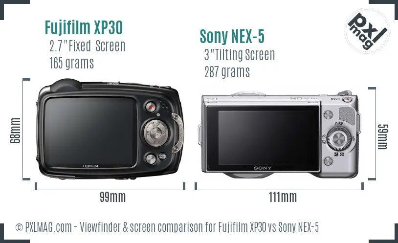 Fujifilm XP30 vs Sony NEX-5 Screen and Viewfinder comparison