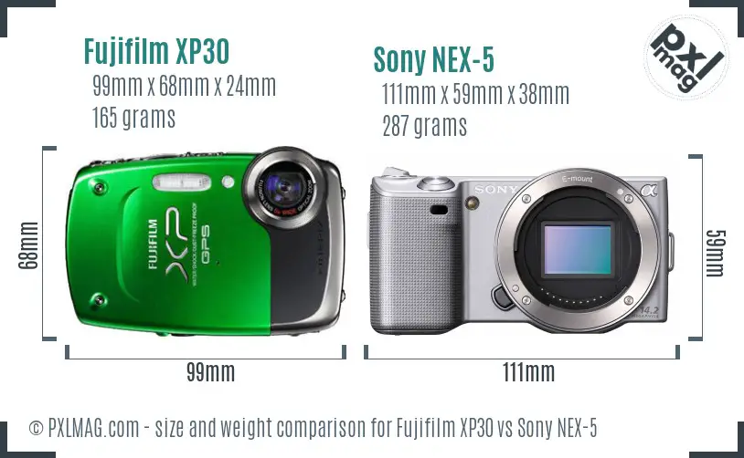 Fujifilm XP30 vs Sony NEX-5 size comparison