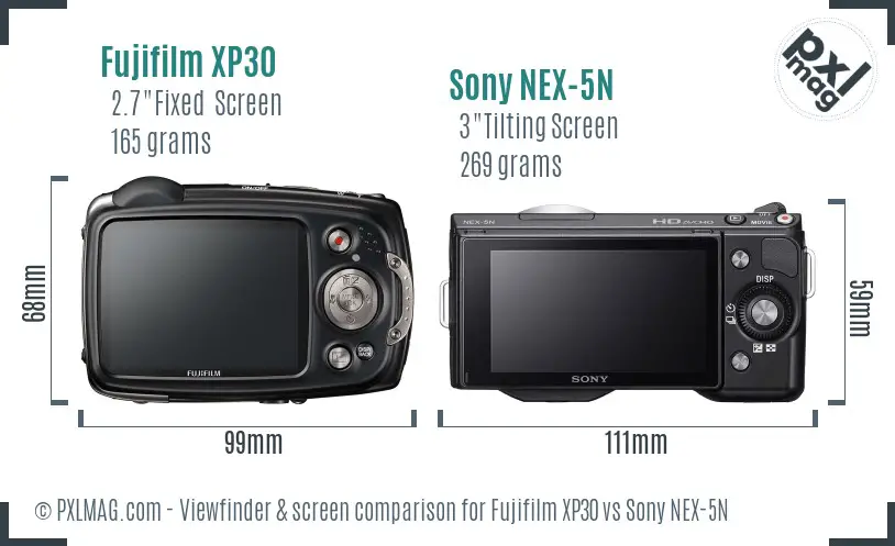 Fujifilm XP30 vs Sony NEX-5N Screen and Viewfinder comparison