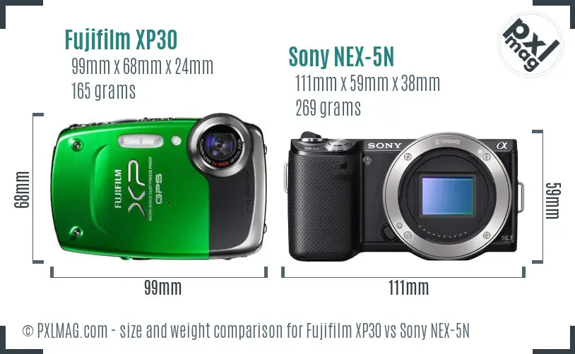 Fujifilm XP30 vs Sony NEX-5N size comparison