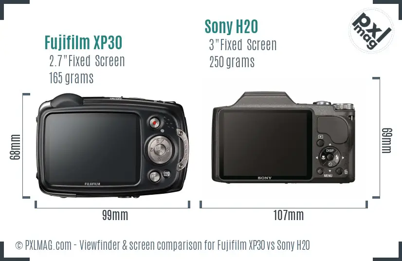 Fujifilm XP30 vs Sony H20 Screen and Viewfinder comparison