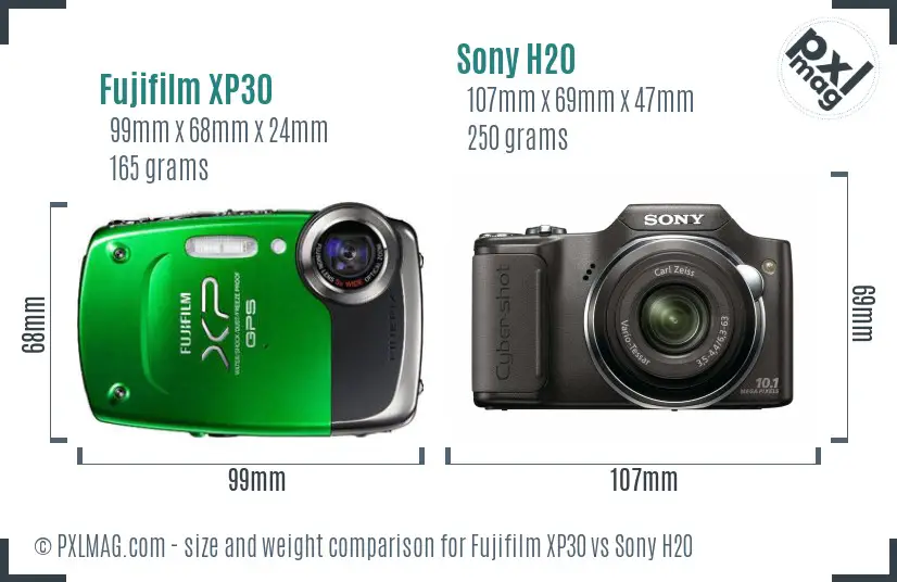 Fujifilm XP30 vs Sony H20 size comparison