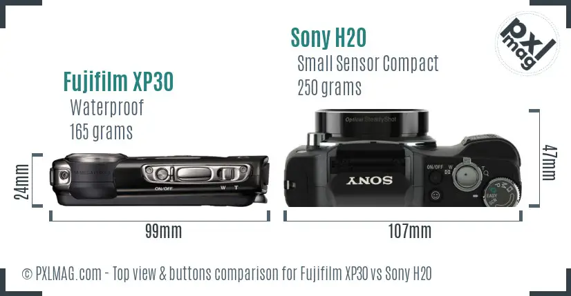 Fujifilm XP30 vs Sony H20 top view buttons comparison