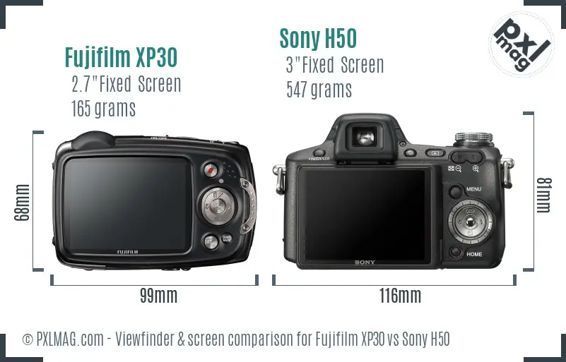 Fujifilm XP30 vs Sony H50 Screen and Viewfinder comparison
