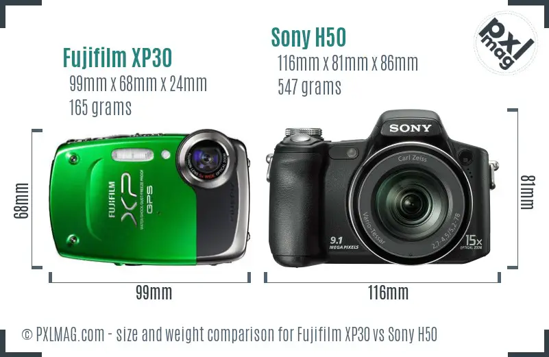 Fujifilm XP30 vs Sony H50 size comparison
