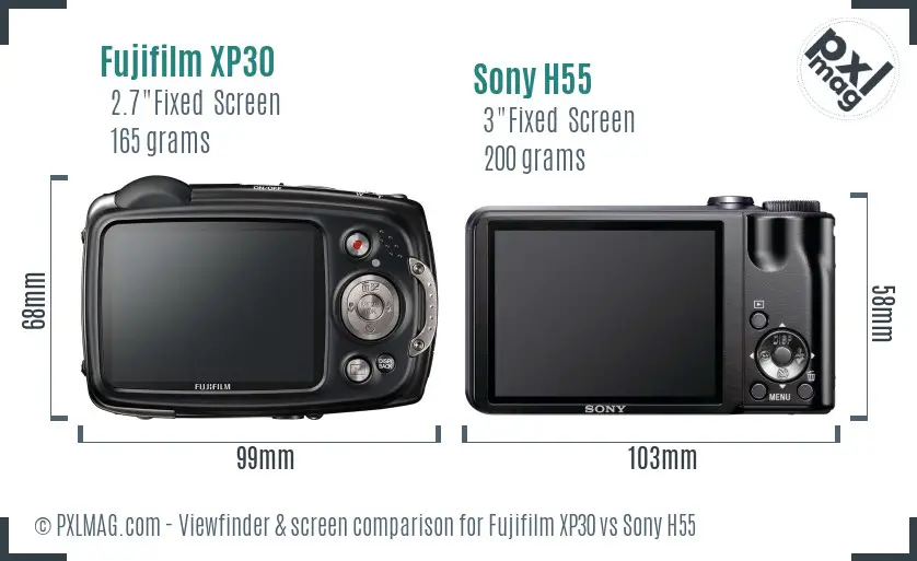Fujifilm XP30 vs Sony H55 Screen and Viewfinder comparison