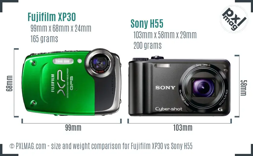 Fujifilm XP30 vs Sony H55 size comparison