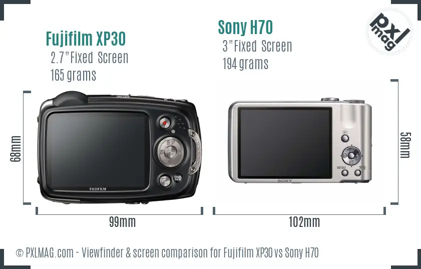 Fujifilm XP30 vs Sony H70 Screen and Viewfinder comparison