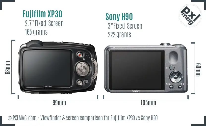 Fujifilm XP30 vs Sony H90 Screen and Viewfinder comparison