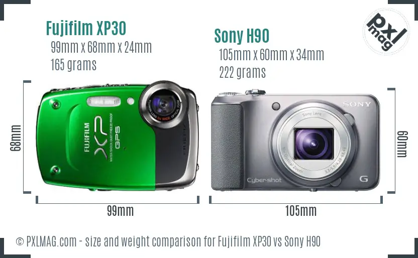 Fujifilm XP30 vs Sony H90 size comparison