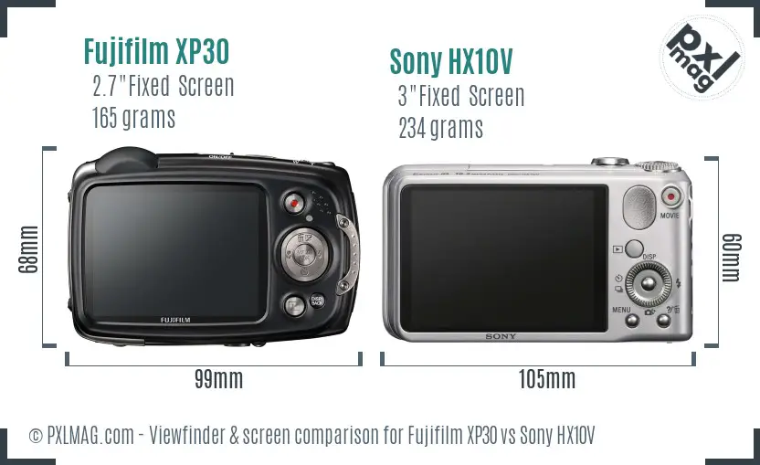 Fujifilm XP30 vs Sony HX10V Screen and Viewfinder comparison