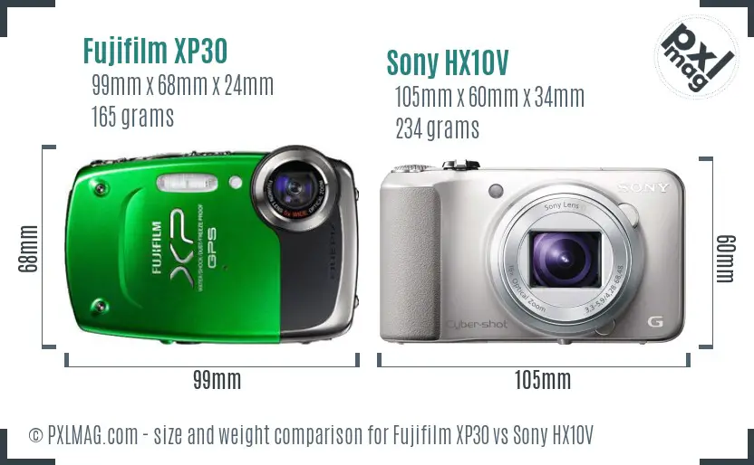 Fujifilm XP30 vs Sony HX10V size comparison