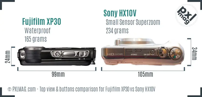 Fujifilm XP30 vs Sony HX10V top view buttons comparison