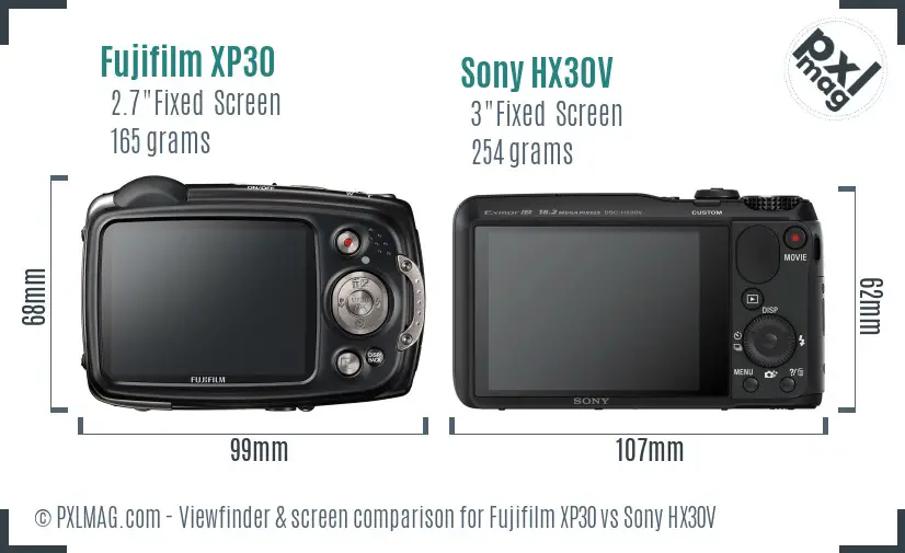 Fujifilm XP30 vs Sony HX30V Screen and Viewfinder comparison
