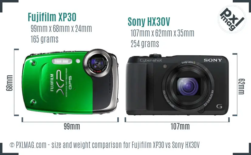 Fujifilm XP30 vs Sony HX30V size comparison
