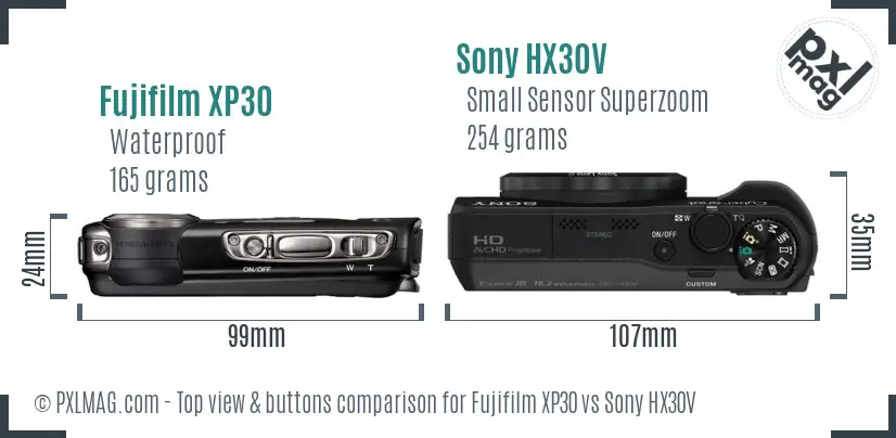 Fujifilm XP30 vs Sony HX30V top view buttons comparison