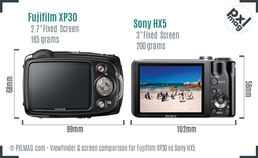 Fujifilm XP30 vs Sony HX5 Screen and Viewfinder comparison
