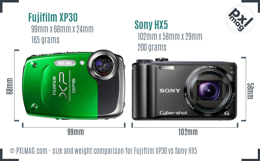 Fujifilm XP30 vs Sony HX5 size comparison Fujifilm XP30 vs Sony HX5 size comparison