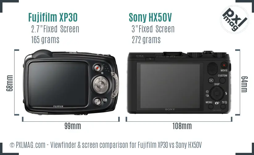 Fujifilm XP30 vs Sony HX50V Screen and Viewfinder comparison