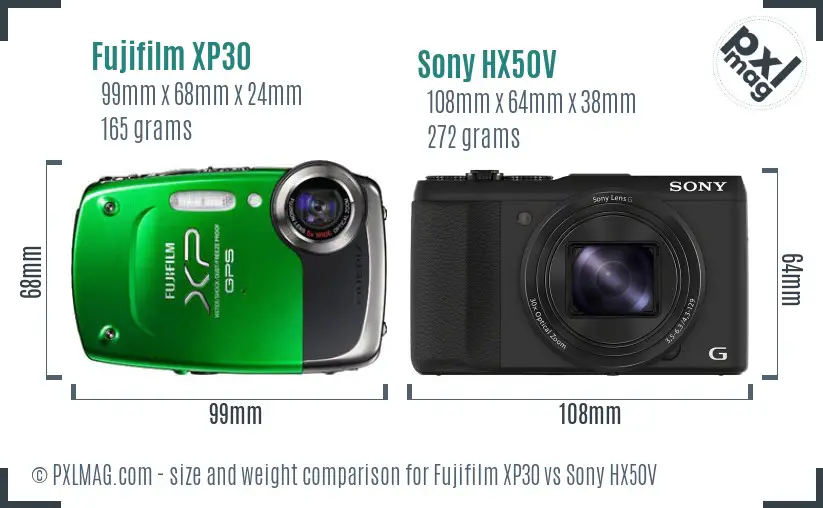 Fujifilm XP30 vs Sony HX50V size comparison