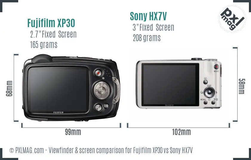 Fujifilm XP30 vs Sony HX7V Screen and Viewfinder comparison