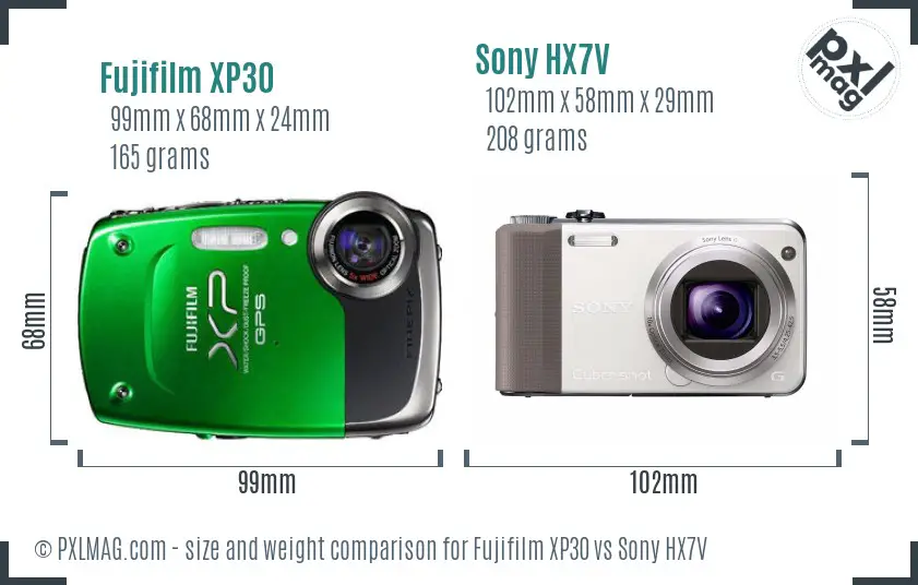 Fujifilm XP30 vs Sony HX7V size comparison