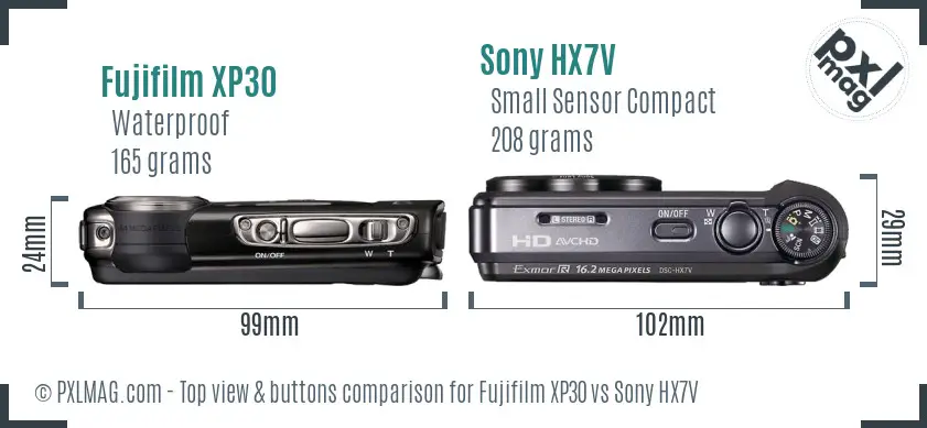 Fujifilm XP30 vs Sony HX7V top view buttons comparison