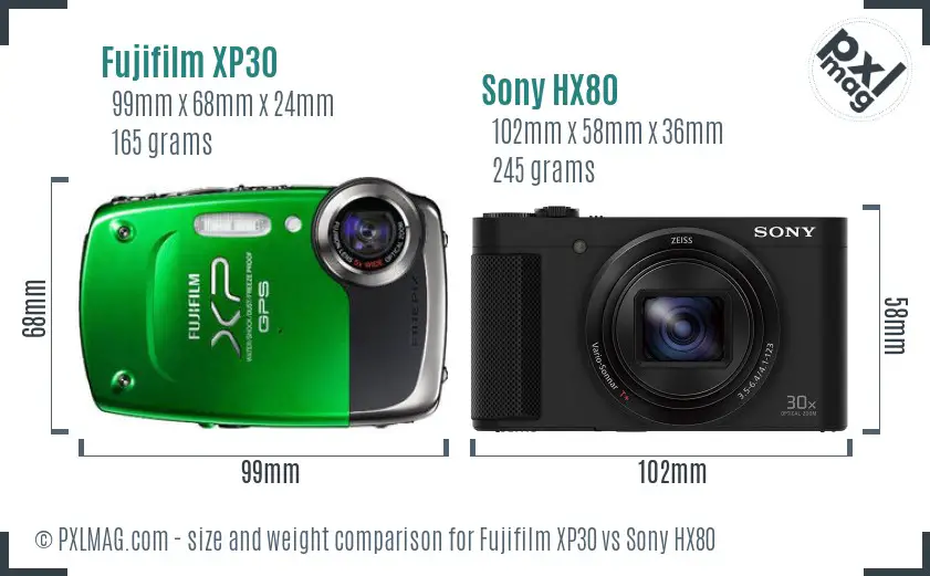 Fujifilm XP30 vs Sony HX80 size comparison