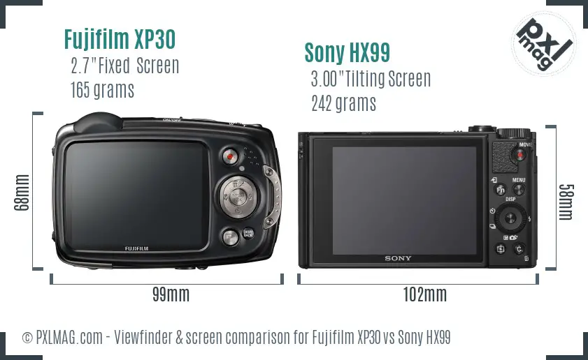 Fujifilm XP30 vs Sony HX99 Screen and Viewfinder comparison Fujifilm XP30 vs Sony HX99 Screen and Viewfinder comparison