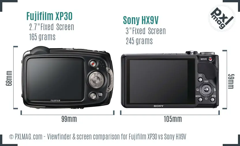 Fujifilm XP30 vs Sony HX9V Screen and Viewfinder comparison