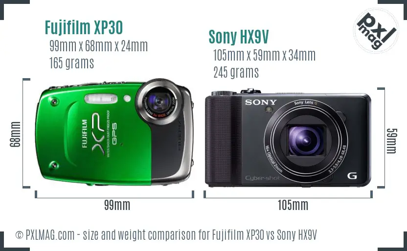 Fujifilm XP30 vs Sony HX9V size comparison