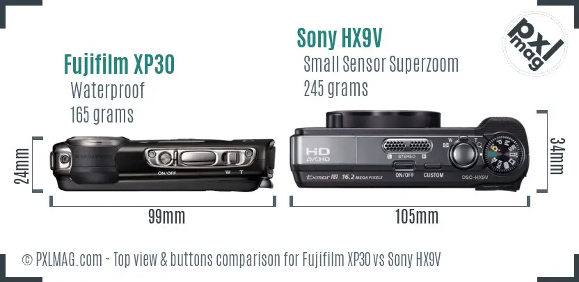 Fujifilm XP30 vs Sony HX9V top view buttons comparison