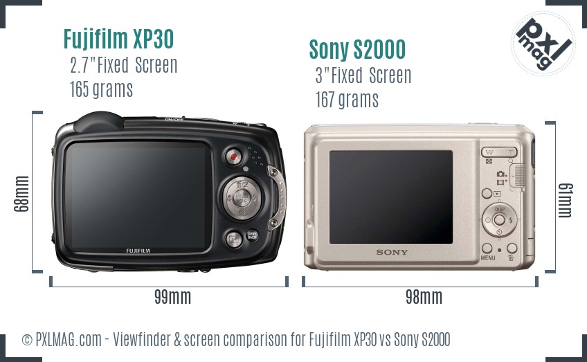Fujifilm XP30 vs Sony S2000 Screen and Viewfinder comparison