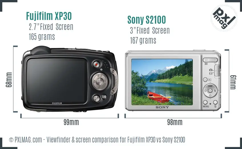 Fujifilm XP30 vs Sony S2100 Screen and Viewfinder comparison