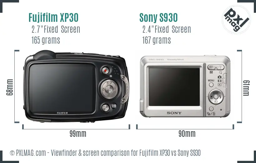 Fujifilm XP30 vs Sony S930 Screen and Viewfinder comparison
