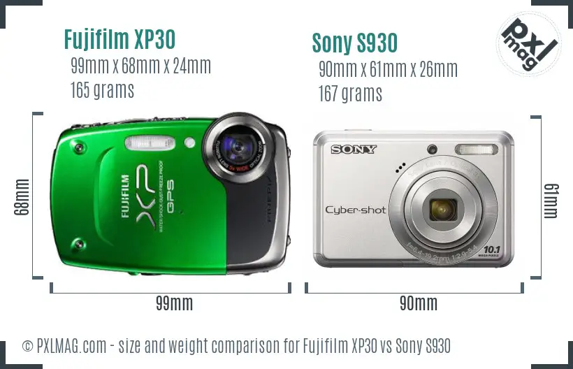 Fujifilm XP30 vs Sony S930 size comparison